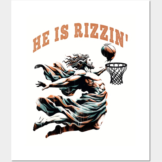 He Is Rizzin' Funny Basketball Easter T-Shirt – Humorous Sports Tee Wall Art by Klimek Prints